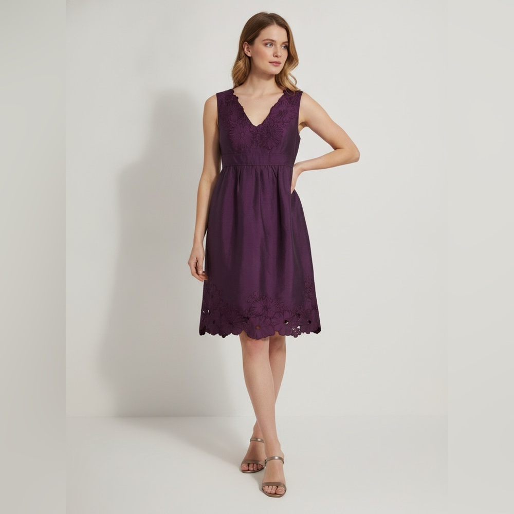 Adrianna Papell Plum Silk Dupioni Sleeveless V-Neck Cocktail Midi Dress